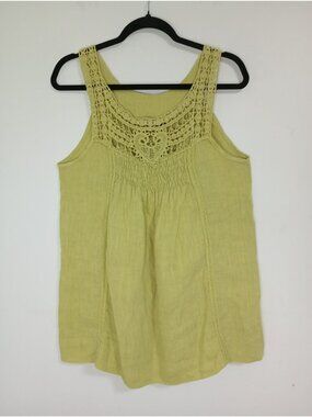 Piazza Roma Yellow Sleeveless Crochet Lace Linen Top XS Made In Italy